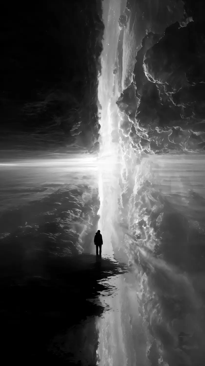 A figure before a vast horizon