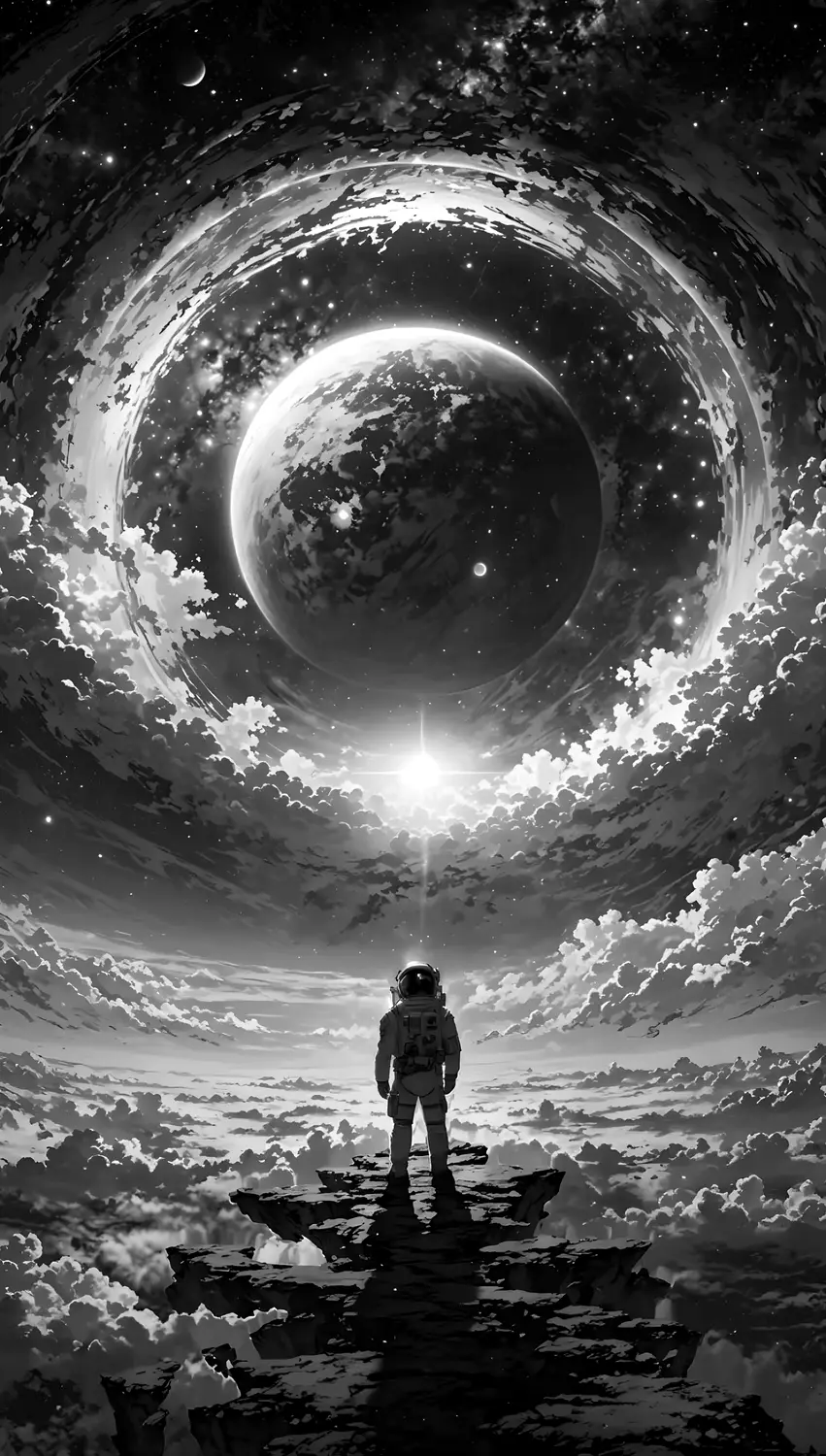 A figure looking toward a vast horizon of possibility
